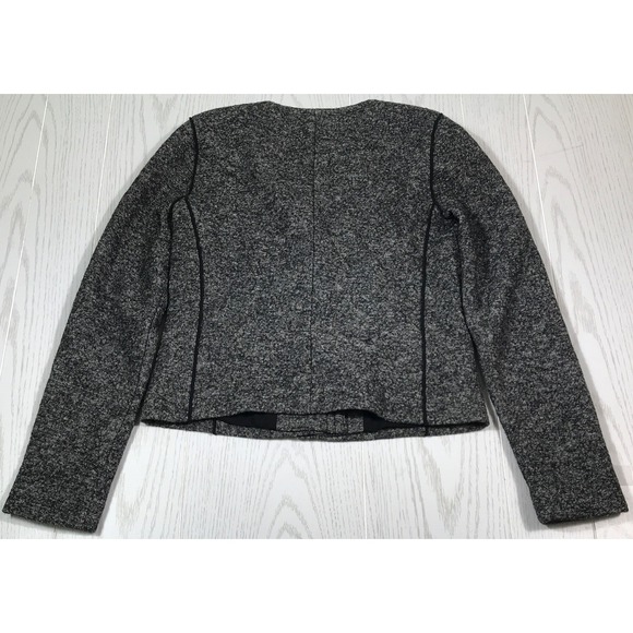 Loft Wool Blend Jacket Women 2 Gray Button Snap Round Neck Cropped Classic - Picture 2 of 12